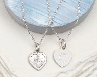 Tiny Silver St Christopher Heart Necklace • Christening Gift for Girls