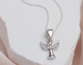 Personalised Silver Cubic Zirconia Angel Charm Necklace • Girl's Necklace • Christening Gift • Communion Necklace • Confirmation Gift