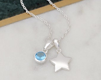 Sterling Silver Birthstone And Charm Necklace
