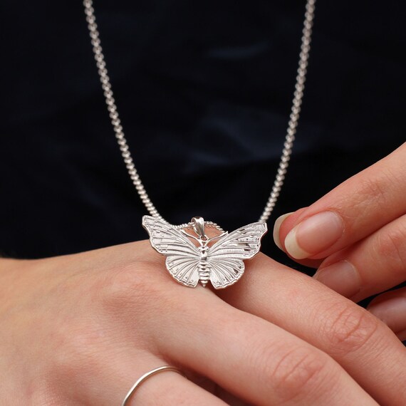 Large silver butterfly necklace deals