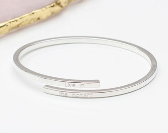 Personalised 18t Gold Plated or Silver Open Bangle • Mother Gift • Personalized Gift • Engraved Bangle