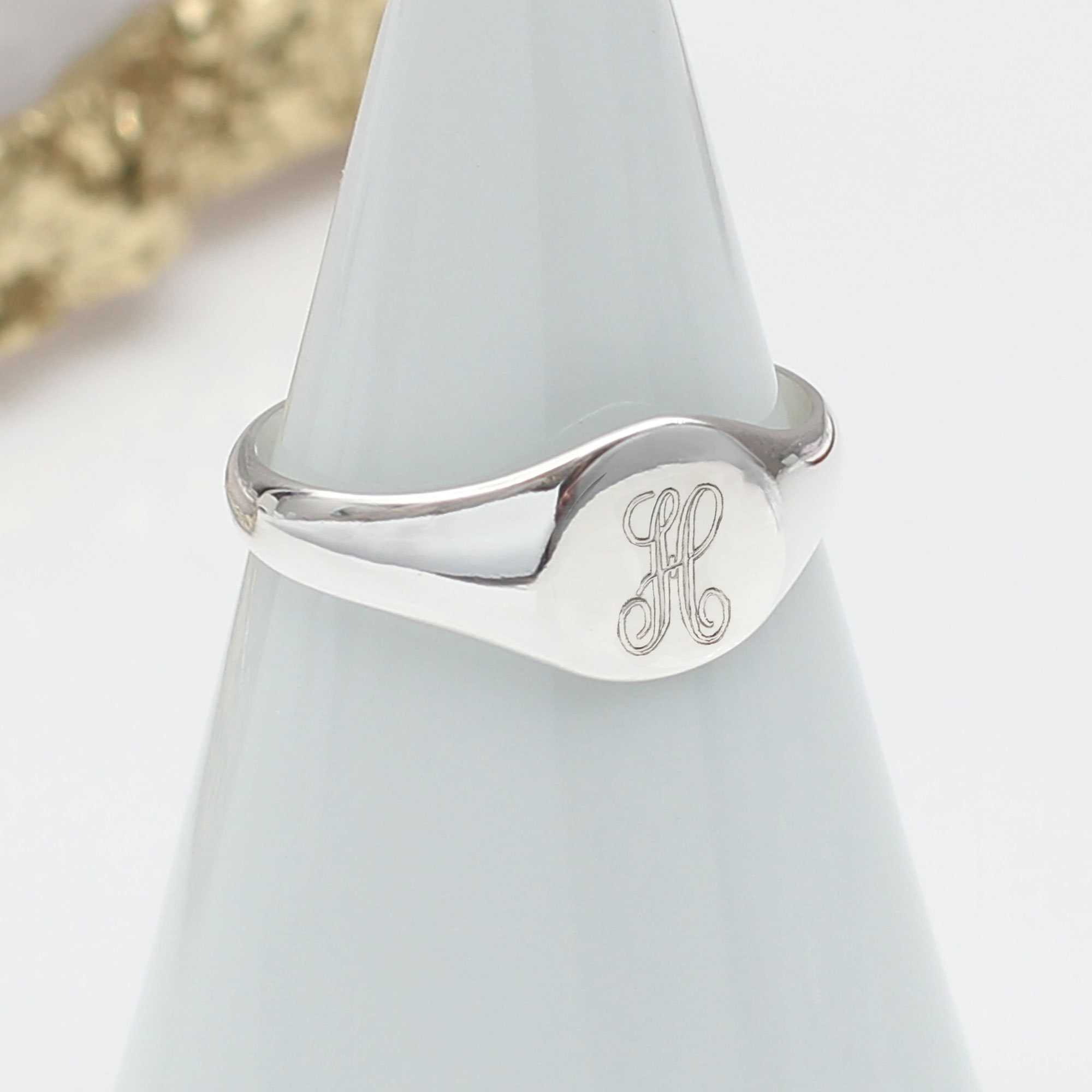 Men's Silver Initial Pinky Signet Ring Husband Gifts Engraved