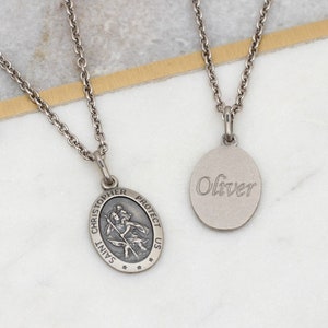 Personalisierte Sterling Silber St Christopher Halskette • Sicher auf Reisen • Herrenschmuck