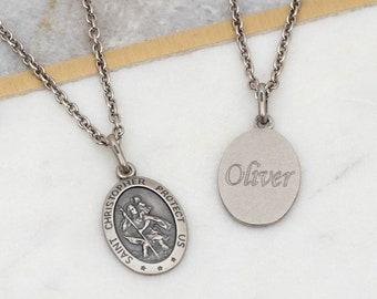 Collar personalizado de plata de ley de San Cristóbal • Buen viaje • Joyería para hombre