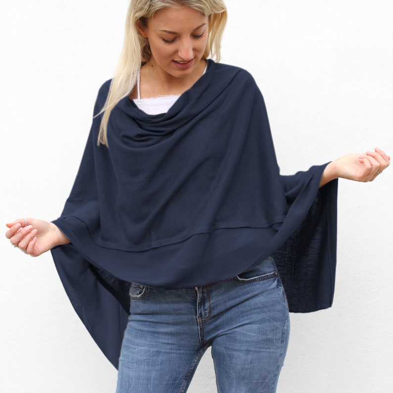 Personalised Lightweight Wool Mix Summer Poncho Accessories Scarves Mother Gift Gift For Mom Navy (image 4)