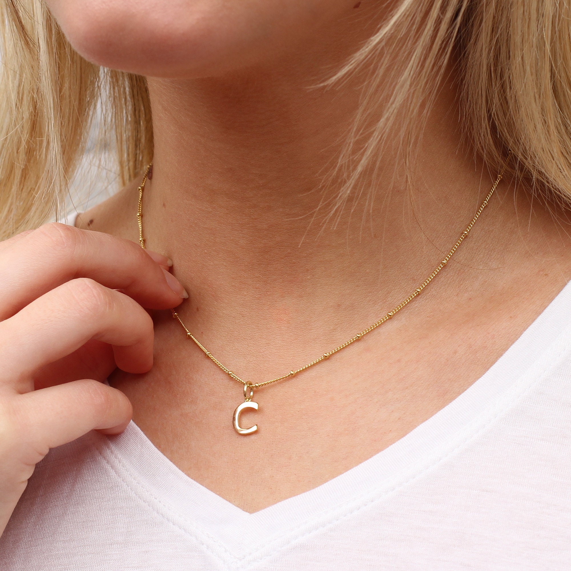 Gold Plated Satellite Chain Initial Necklace - Etsy