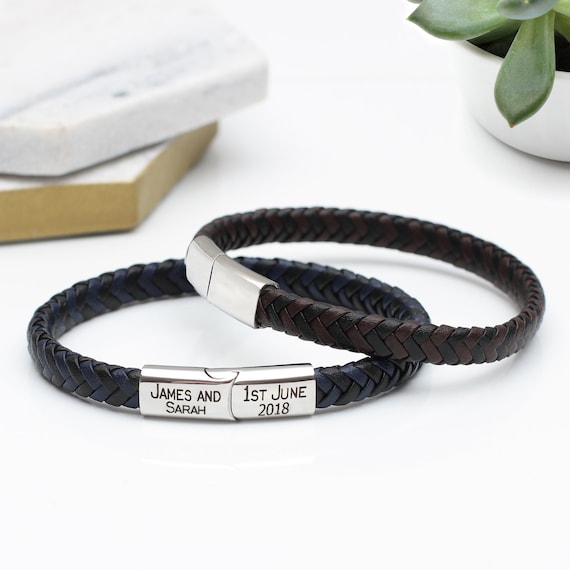Men's Personalised Plaited Leather Bracelet - Etsy