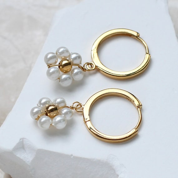 18ct Gold Plated Pearl Daisy Hoop Earrings Pearl Bead Daisy Hoops Daisy Charm Huggie Hoops Bridesmaid Earrings Etsy Canada