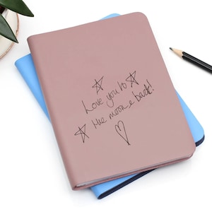 Libreta de cuero recargable personalizada con dibujo de niño • Libreta grabada con imagen propia • Regalo personalizado para maestros • Regalo para madres