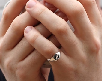 Men's Silver Initial Pinky Signet Ring • Husband Gifts • Engraved Jewellery •