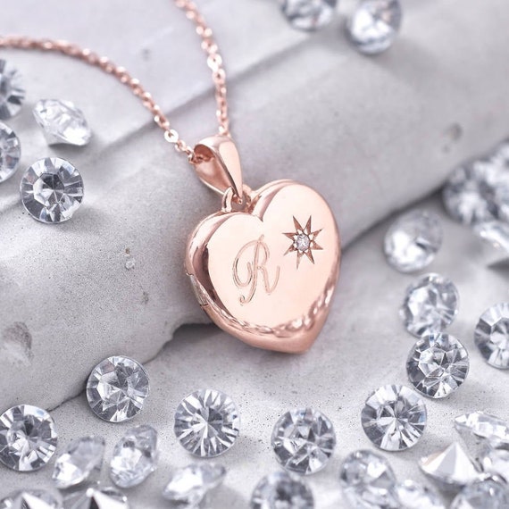 Personalised Diamond 18ct Rose Gold Plated Locket Photo - Etsy Personalised Diamond 18ct Rose Gold Plated Locket Photo - Etsy