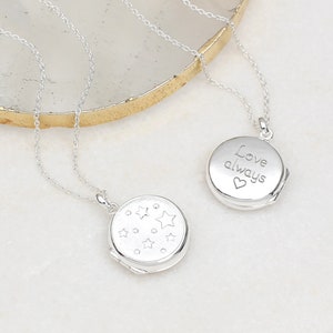 Gold Or Silver Engraved Stars Locket • Personalized Locket • Star Locket • Photo Locket