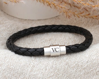 Men&#39;s Personalised Plaited Leather Bracelet • Gifts for Him • Men&#39;s Jewellery