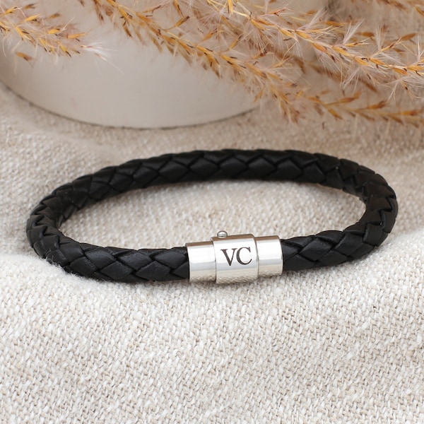 Pulsera de cuero trenzado personalizada para hombre