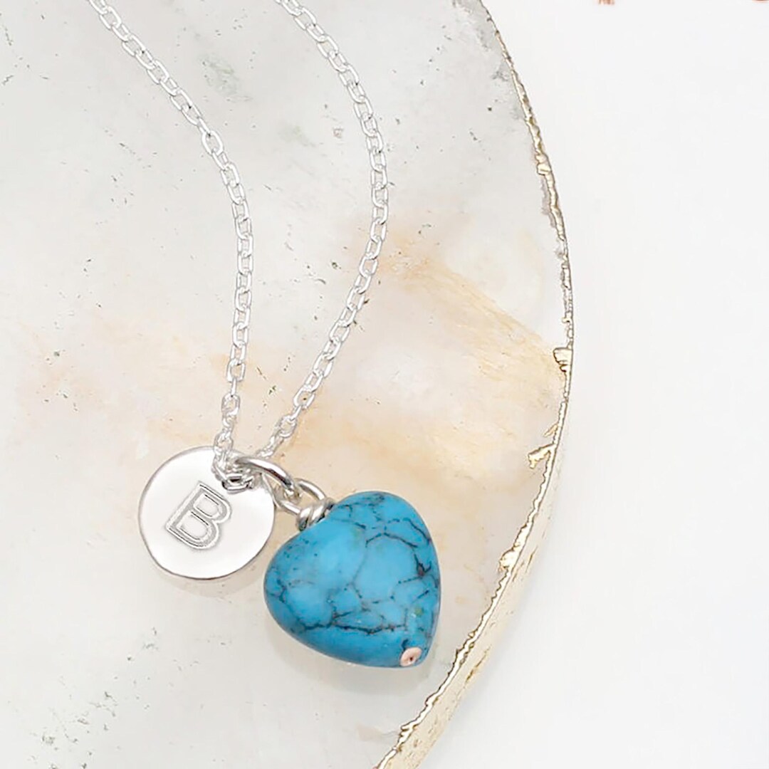 Sterling Silver and Turquoise Heart Stone Necklace - Etsy