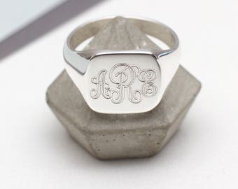 Men&#39;s Silver Square Signet Ring • Husband Gifts • Engraved Jewellery •
