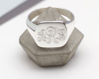 Men's Silver Square Signet Ring • Husband Gifts • Engraved Jewellery •