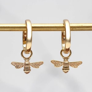 Gold or Silver Bee Hoop Earrings • Animal Jewellery