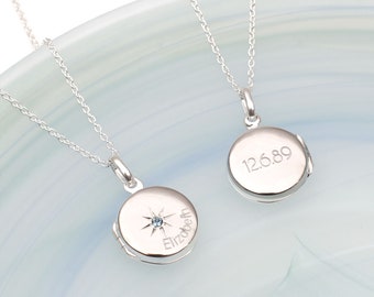Personalised Sterling Silver Birthstone Photo Locket • Engraved Gift • Birthday Jewellery
