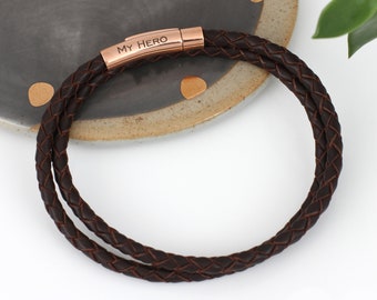 Men's Rose Gold & Leather Bracelet