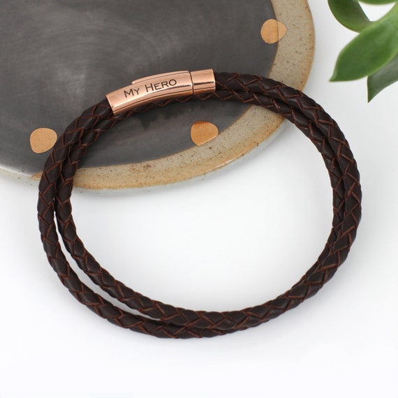 Men\'s Rose Gold & Leather Bracelet - Etsy