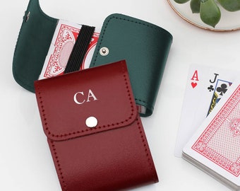 Personalised Leather Playing Card Holder & Cards