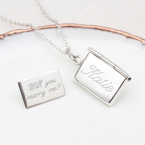 Collar personalizado con carta secreta y sobre en plata de ley • Día de San Valentín • Regalo de propuesta