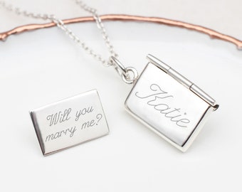 Personalised Sterling Silver Secret Letter and Envelope Necklace • Valentine's Day • Proposal Gift