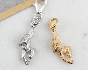 Sterling Silber oder 18 Karat Gelbgold vergoldet Chinesisches Sternzeichen Affe Anhänger • Lunar New Year•