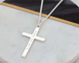 Men's Personalised Silver Cross & Chain