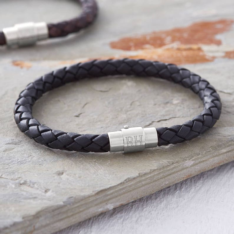 Men's Personalised Plaited Leather Bracelet 