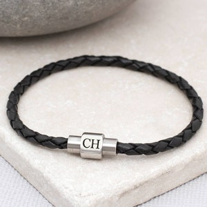 Men's Personalised Slim Leather Bracelet image 3