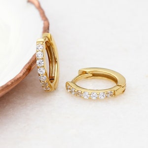 18ct Gold Plated And Crystal Mini Huggie Hoop Earrings • Diamond Huggie Hoops • Everyday Mini Hoops • Gifts For Her