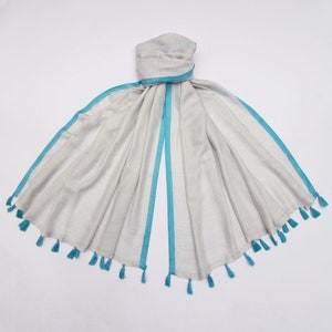 Personalised Contrast Tassel Scarf Accessories Grey/Blue Trim