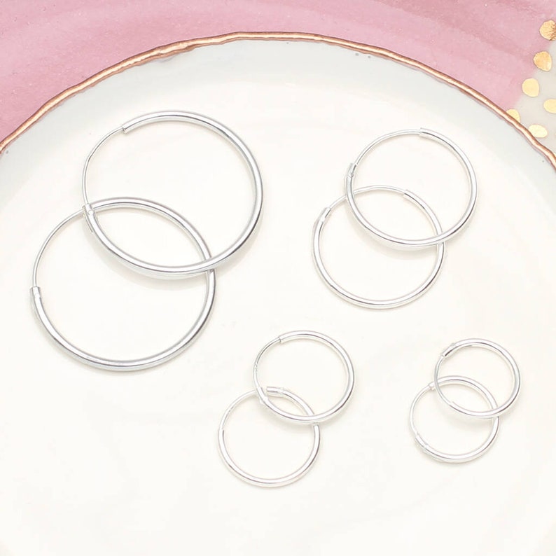 Small Silver Sleeper Hoop Earrings image 2