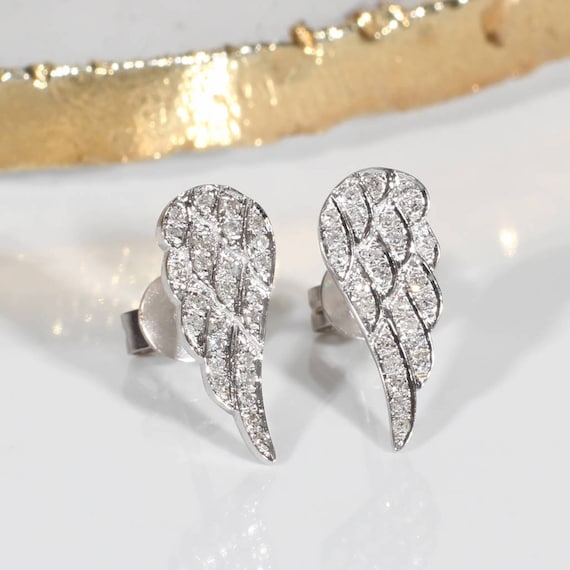 White gold angel wing earrings deals