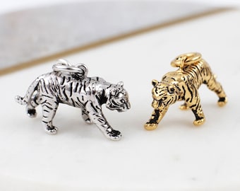 Sterlingzilver of 18 kt geelgoud vergulde Chinese dierenriem tijgerbedel • Nieuw maanjaar•