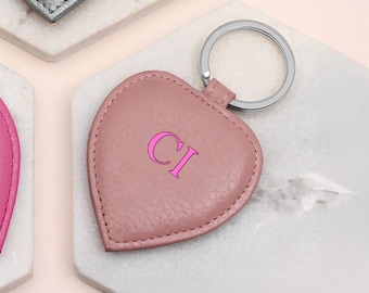 Personalised Initials Leather Heart Keyring