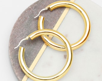 Sterling Silver Or Gold Chunky Tube Hoop Earrings