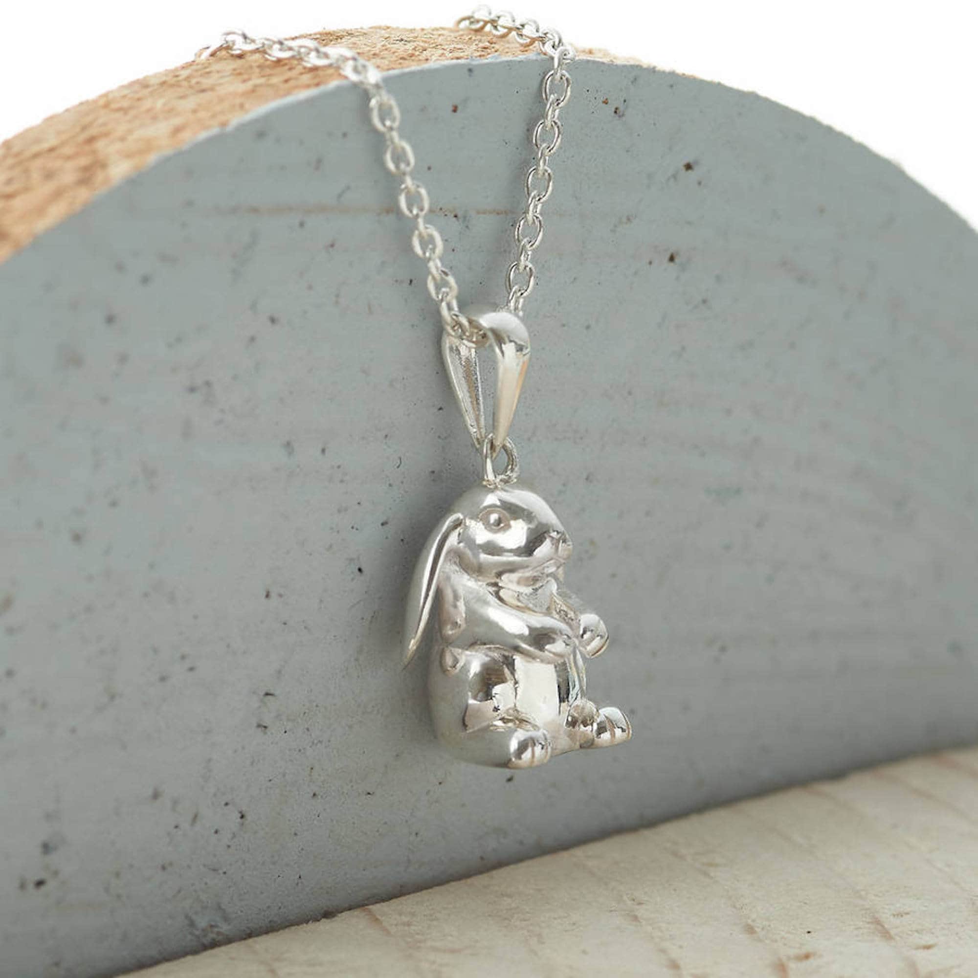 Solid Silver Lop Eared Rabbit Personalised Necklace • Animal Jewellery