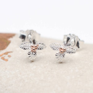 Silver & 18ct Gold Plated Birth Flower Stud Earrings • Birth Month Gift