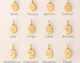 Miniaturowy wisiorek ze znakiem zodiaku platerowany 18-karatowym złotem • Zawieszka ze znakiem zodiaku •