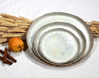 Plates with a rim in three sizes, handmade table service "Flower of Gobi®"