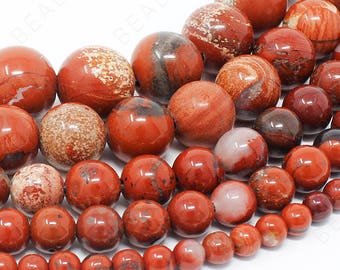 Roter Jaspis weiß Spitze Perlen natürlichen Edelstein Runde lose - 4mm 6mm 8mm 10mm 12mm - 15,5" Strang