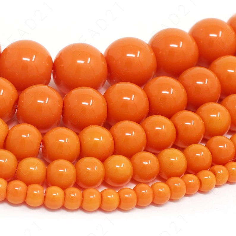 Orange Czech Opaque Glass Beads Round Loose 4mm 6mm 8mm 10mm 12mm 16 Strand image 1