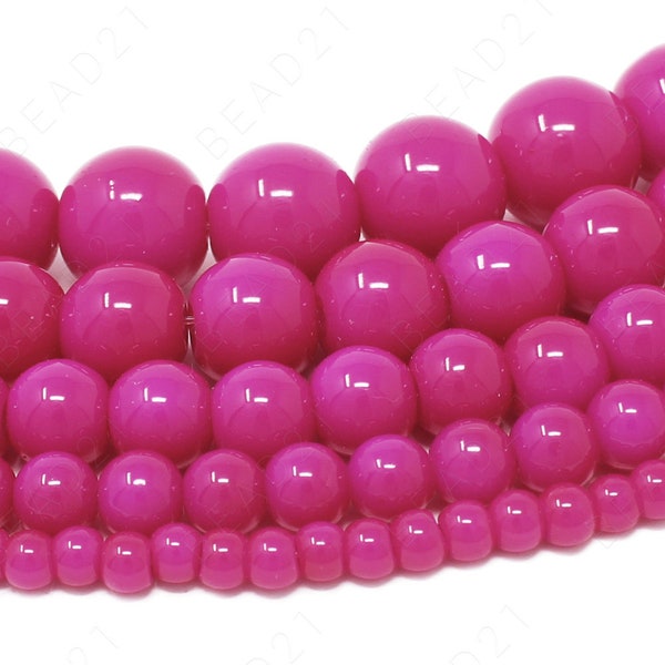 Hot Pink Czech Opaque Glass Beads Round Loose - 4mm 6mm 8mm 10mm 12mm - 16" Strand