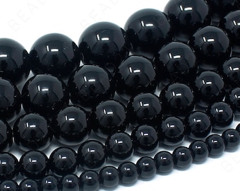 Black Onyx Beads Natural Agate Gemstone Round Loose - 4mm 6mm 8mm 10mm 12mm - 15.5" Strand