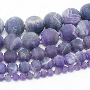 Matte Amethyst Beads Natural Gemstone Round Loose - 4mm 6mm 8mm 10mm 12mm - 15.5" Strand