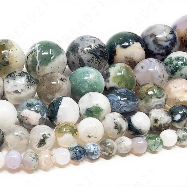 Tree Agate Beads Natural Gemstone Round Loose - 4mm 6mm 8mm 10mm 12mm - 15.5" Strand