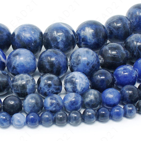 Dark Blue Sodalite Beads - Grade AAA - Blue Natural Gemstone Round Loose - 4mm 6mm 8mm 10mm 12mm - 15.5" Strand